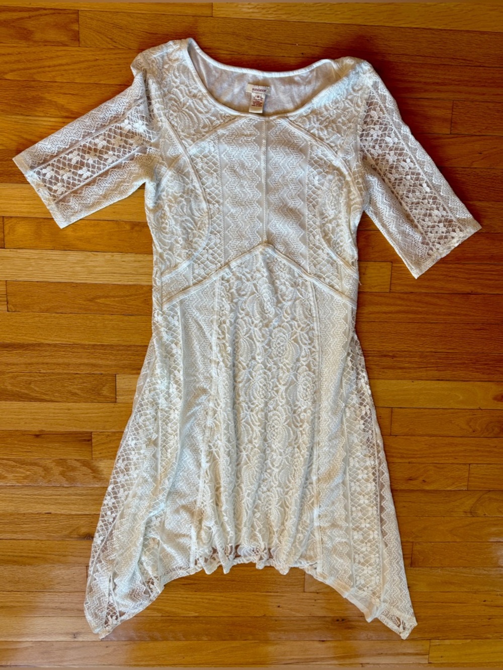 Sundance cream asymmetrical dress lace jersey women’s size 8